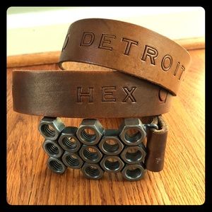 Hex Detroit Leather Belt & Steel Hex Nut Buckle